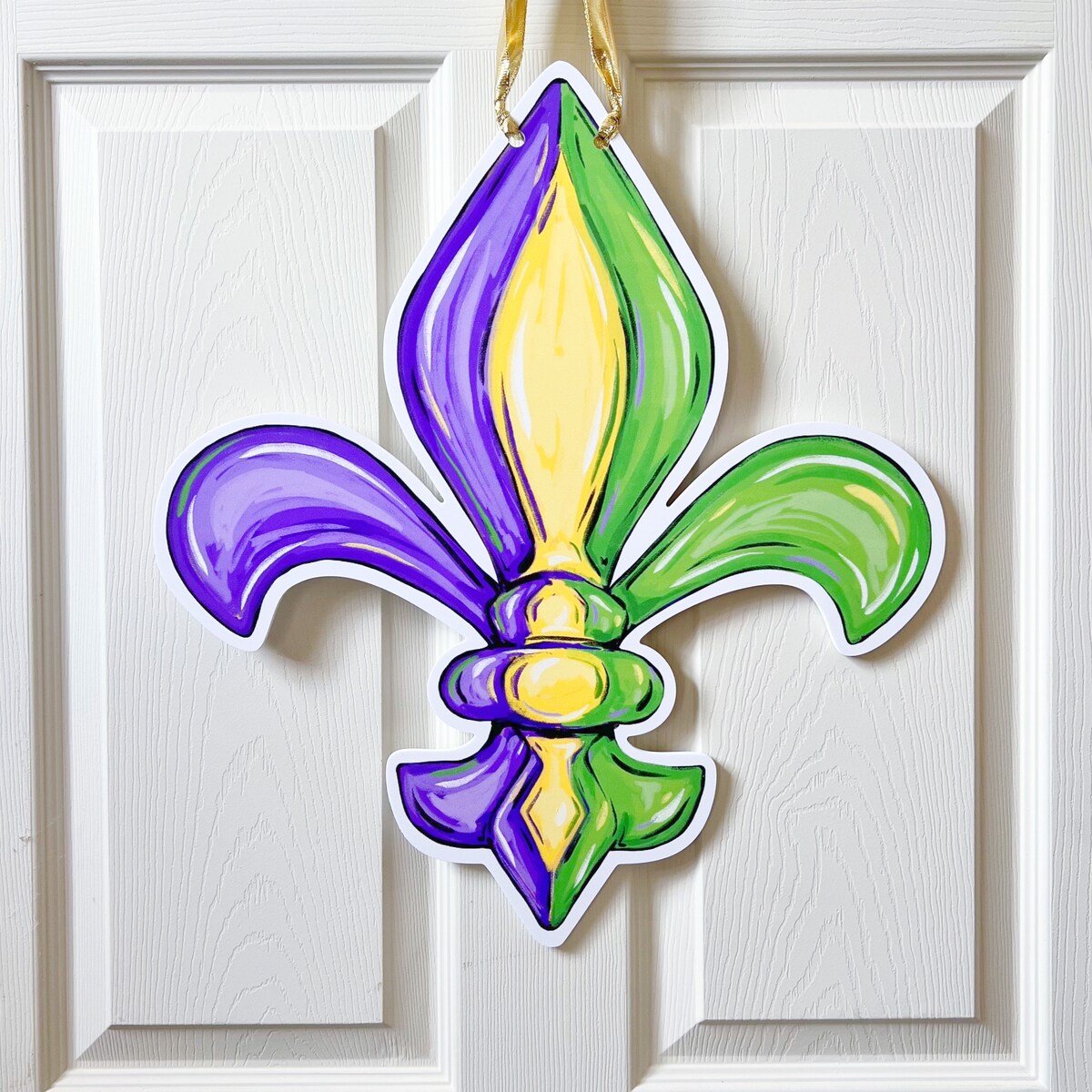 Reversible Mardi Gras & Saints Fleur De Lis Door Hanger: Home Malone, New Orleans Art, Mardi Gras, Waterproof Door Sign, NOLA, Double Sided - Etsy