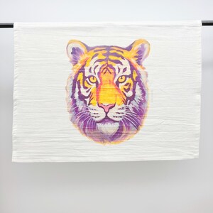 Purple and Gold Tiger Head Towel: New Orleans Art, Kitchen Towel, Go Tigers, Dish Towel, Home Malone, Tigers, Louisiana, Baton Rouge, Bengal