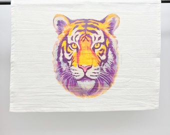 Purple and Gold Tiger Head Towel: New Orleans Art, Kitchen Towel, Go Tigers, Dish Towel, Home Malone, Tigers, Louisiana, Baton Rouge, Bengal
