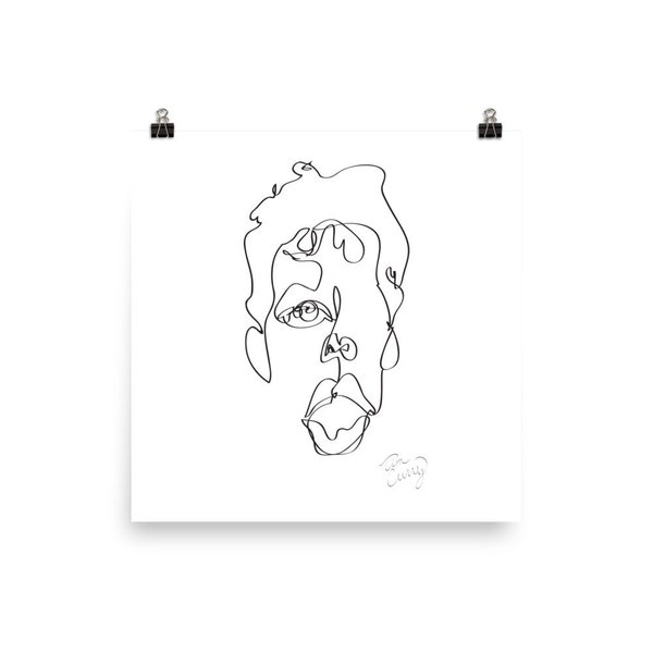 Blind Contour Single-Line Portrait Drawing of a Young Tim Curry Print on Photo Paper poster