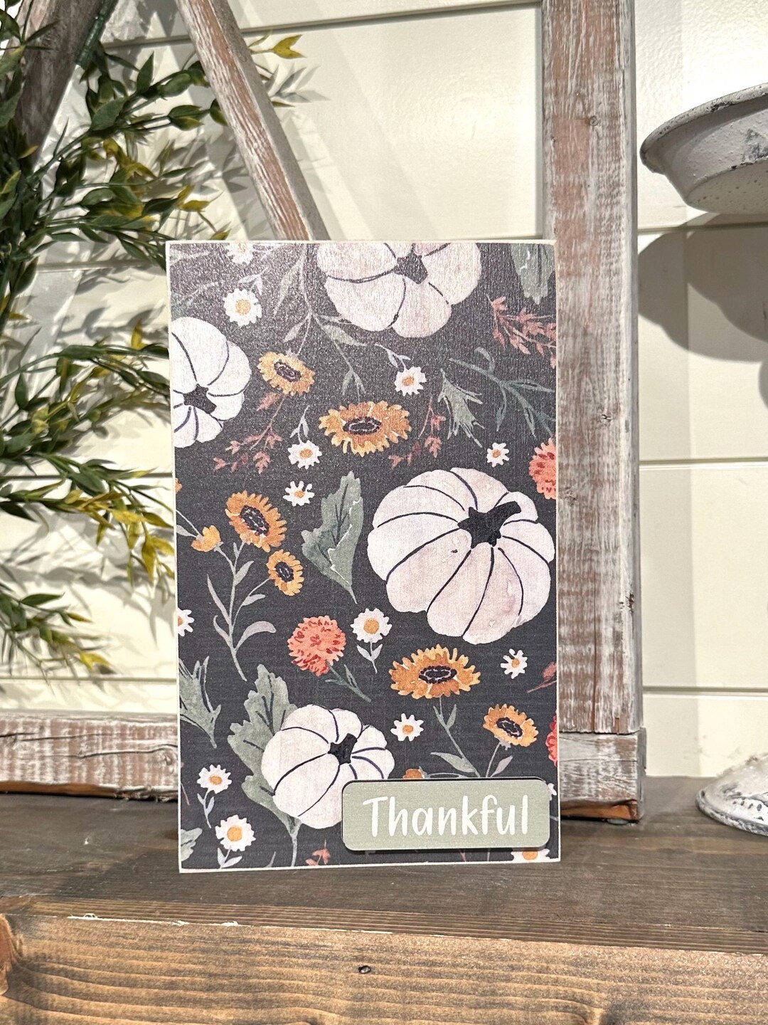 Thankful Sign - 9” Wooden Fall Decor With UV Printed Pumpkin Pattern ...