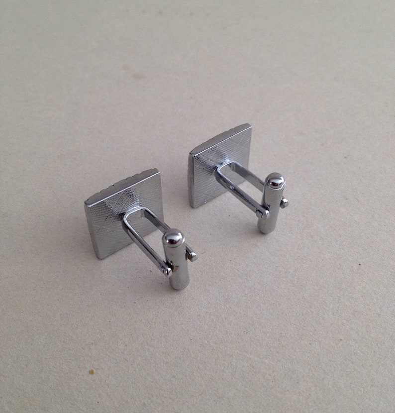 Squares Vintage Silvertone Cufflinks Mid Century Modern A Pair Measuring 58 X 58 With Black Diamond Grid And Dot Design From 1970s