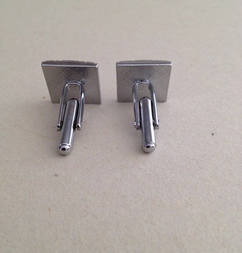 Squares Vintage Silvertone Cufflinks Mid Century Modern A Pair Measuring 58 X 58 With Black Diamond Grid And Dot Design From 1970s