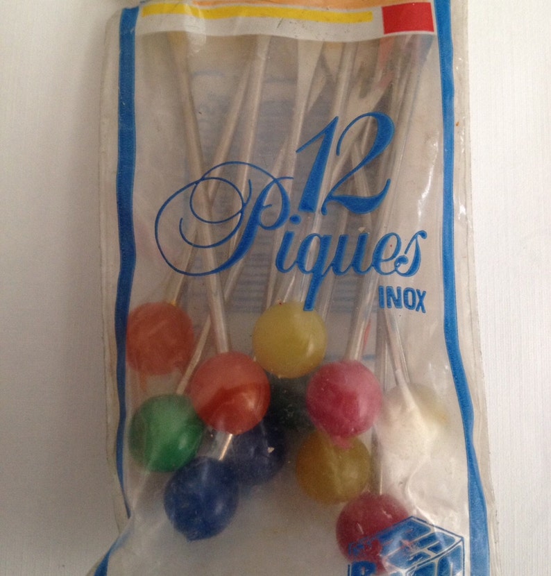 1980s Forks Resin Cocktail Vintage Hors D/'Oeuvres Picks Made in France Appetizer Spears Metal Unused Set of 12 In Unopened Package