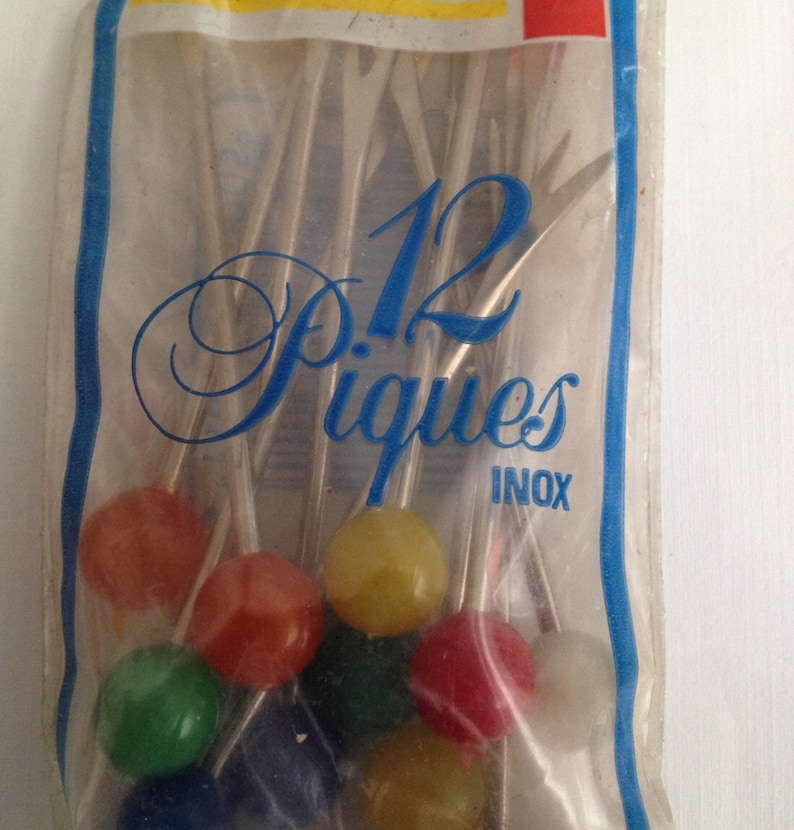 1980s Forks Resin Cocktail Vintage Hors D/'Oeuvres Picks Made in France Appetizer Spears Metal Unused Set of 12 In Unopened Package