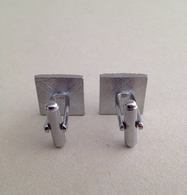 Squares Vintage Silvertone Cufflinks Mid Century Modern A Pair Measuring 58 X 58 With Black Diamond Grid And Dot Design From 1970s
