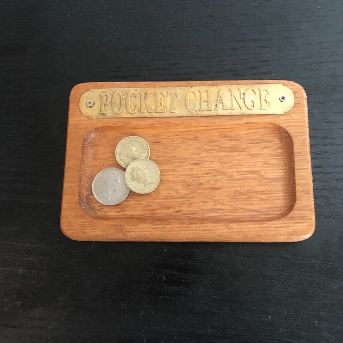 Vintage Oak Wood and Brass Pocket Change Holder Tray - Etsy