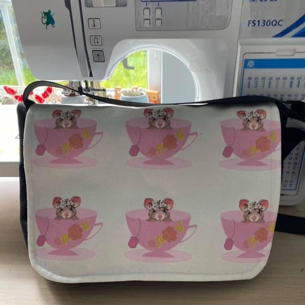 Pink Teacup Rat messenger bag