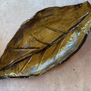 Handmade Pottery Tobacco Leaf Tray, Golden Glaze Stoneware, 12"/14" image 3