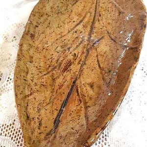 Handmade Pottery Tobacco Leaf Tray, Golden Glaze Stoneware, 12"/14" image 6