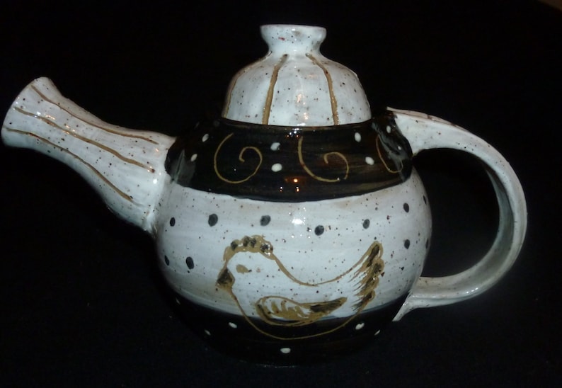 Teapot Pottery Stoneware Black & White Underglaze Glaze Etsy