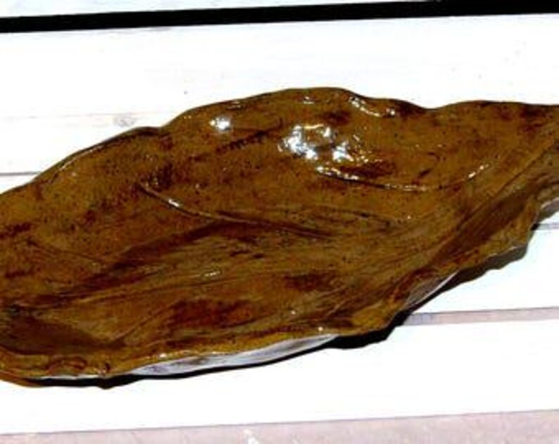 Handmade Pottery Tobacco Leaf Tray, Golden Glaze Stoneware, 12"/14" Flue-Cured Tray 12"