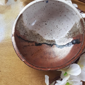 Salsa Bowl Handmade Pottery.  White and Copper Lead-Free Glazes. 5" in Diameter and 3" High. Perfect for Condiments or Dips.