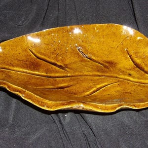 Handmade Pottery Tobacco Leaf Tray, Golden Glaze Stoneware, 12"/14" image 7