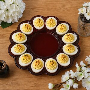 Handmade Pottery Egg Plate in Deep Firebrick Glaze. Dishwasher safe. Use to make your Deviled Eggs or to hold eggs before cooking.