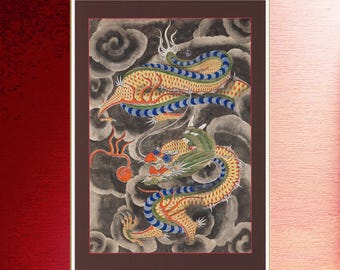 Korean Folk Art Minhwa: The Blue Dragon in The Clouds from National Museum