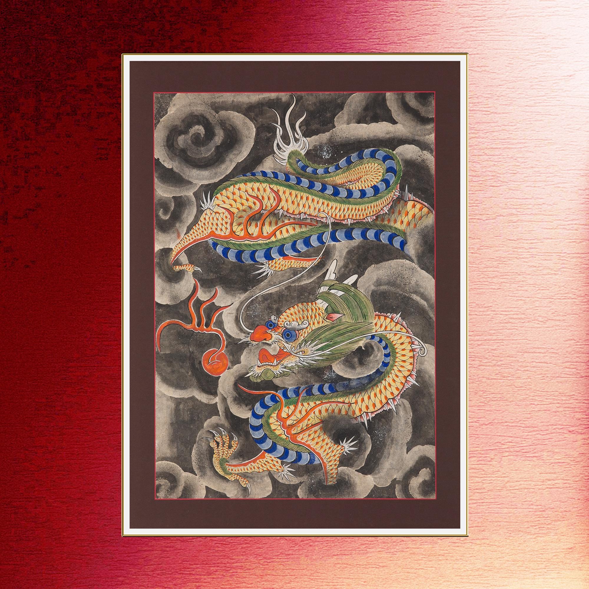 額付き朝鮮民画　龍絵 韓国美術 民画「雲中の青龍」 - Etsy 日本