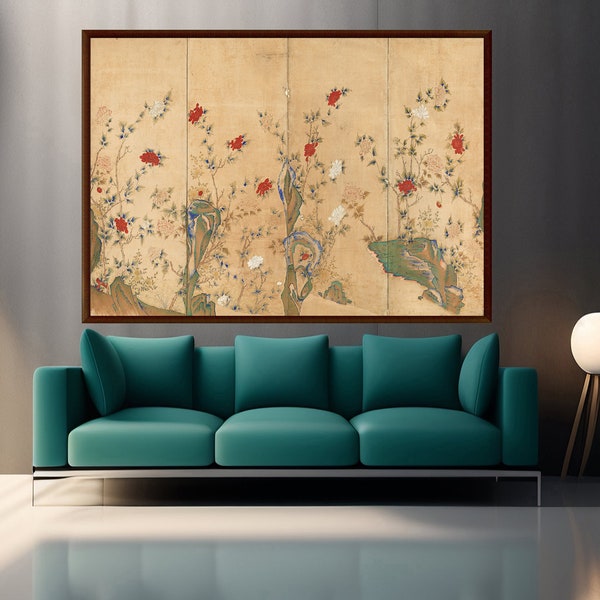 Korean Antique Art Peony Flower of Joseon Korea