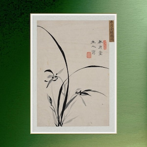 Korean Traditional Painting Sagunja Orchid Reprint from Original Antique