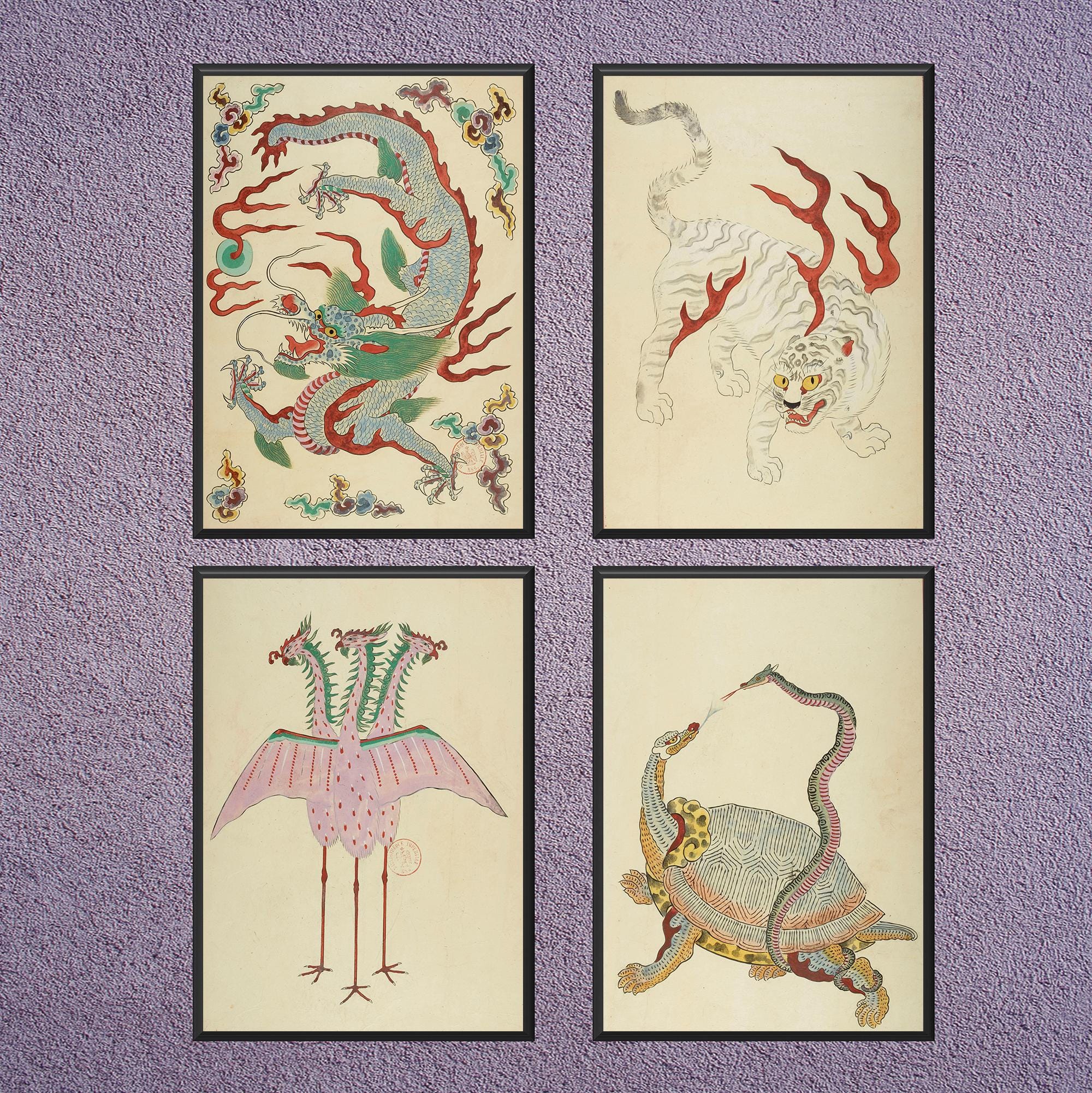 Korean Antique Art Royal Protocols of 4 Guardian Spirit Symbols of Joseon