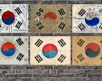 Old Korean Flag (Taegeukgi 한국전쟁 태극기) with Patriotic Veterans Signature of Korean War