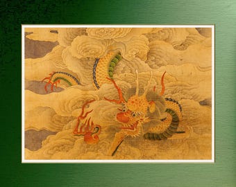 Korean Antique Minhwa Blue Dragon & Yellow Dragon from National Museum