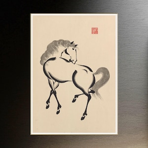 Paardenprint van zwart-witte lijn Japanse showa-tijdperk