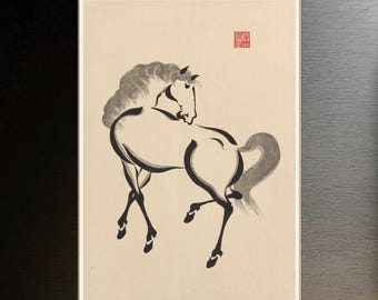 Pferdedruck der Schwarz-Weiß-Linie der japanischen Showa-Ära