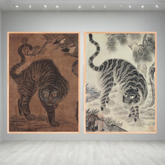 朝鮮古美術 民画 虎 絹本 軸装品 李朝 虎図 朝鮮 韓国