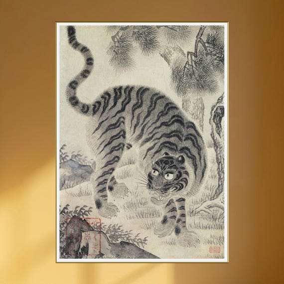 刺縫絵画 虎 昭和レトロ アンティーク Japanese Tiger Painting