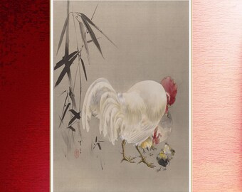 葛飾北斎の雄鶏と雌鶏の版画：立体感のある日本の美術作品 - Etsy 日本