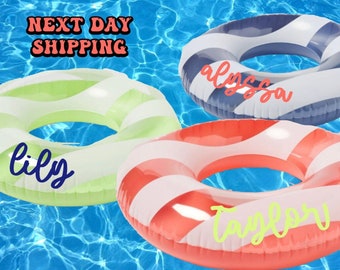 Personalized STRIPED Pool Float, Preppy Nautical Birthday Party Favor Beach Gift, Children's Pool Toys, Custom Flower Inflatable Inner Tube