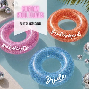 Personalized Pool Float, Bachelorette Party Favor Beach, Birthday Party Gift, Cabo Bachelorette, Custom Glitter Inflatable Inner Tube, Lake