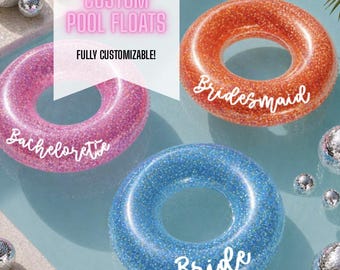 Personalized Pool Float, Bachelorette Party Favor Beach, Birthday Party Gift, Cabo Bachelorette, Custom Glitter Inflatable Inner Tube, Lake