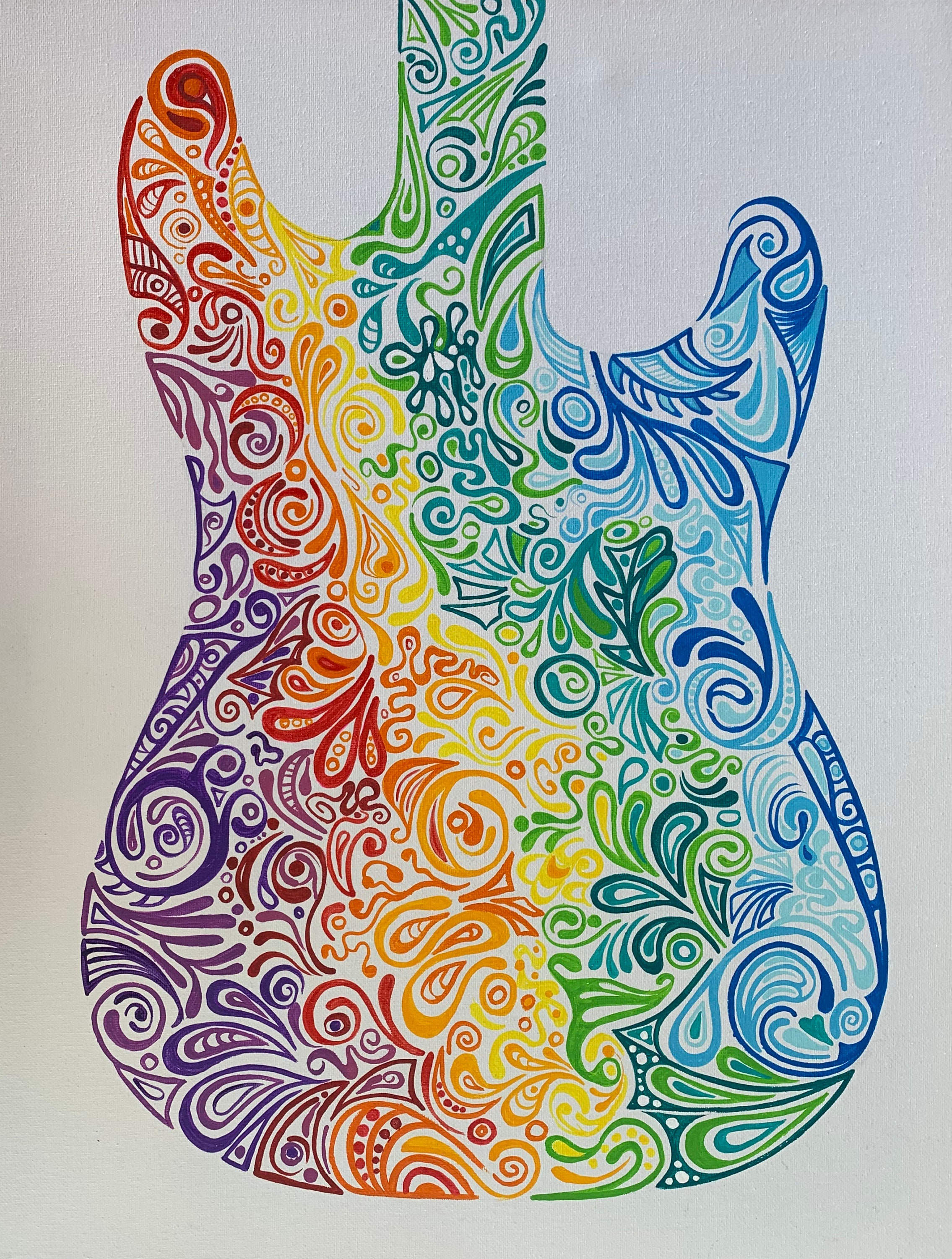 Colorful Hand Painted Guitar Etsy