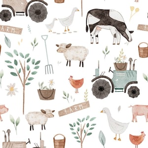 Farm Fabric, Children's fabrics, Cotton fabric, 100% organic cotton poplin, fabrics per meter