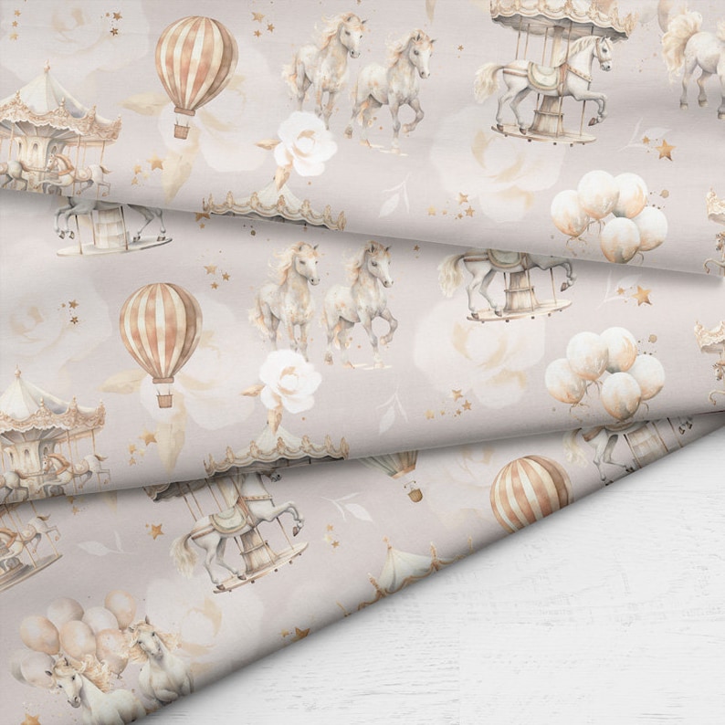 Carousel Fabric, Children's Fabrics, Cotton Fabric, 100% Organic Cotton ...
