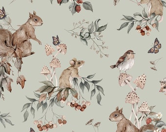 Deer fabric, Forest fabrics, 100% organic cotton fabric