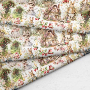 Peter Rabbit fabric, Cotton fabric, 100% organic cotton poplin image 2