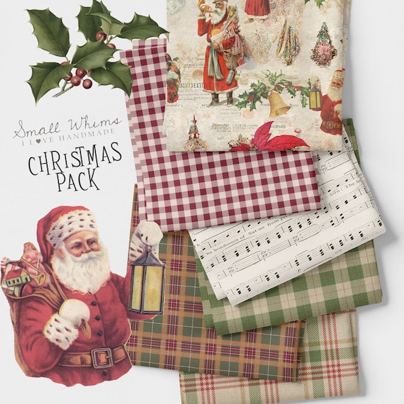 Telas de Navidad, Tela de algodón, popelina 100% algodón ecológico, telas por metros, Pack Telas, Fat Quarters Bundle