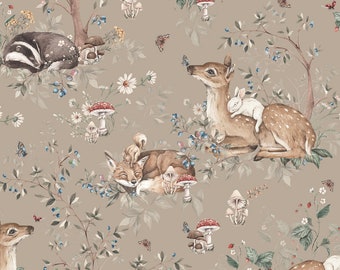 Deer fabric, Forest fabrics, 100% organic cotton fabric