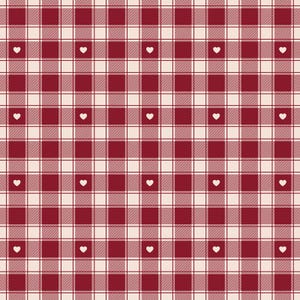Può includere: Un motivo senza cuciture con un design a quadri rossi e bianchi. Cuori bianchi sono distribuiti uniformemente sul motivo. Il design è adatto per tessuti, carta da parati o sfondi digitali.
