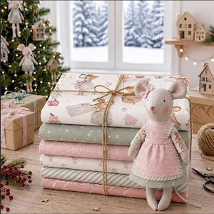 Patchworktygpaket, Fat Quarters-paket eller 50 cm snitt, 100 % ekologisk bomull Merriest Mouse