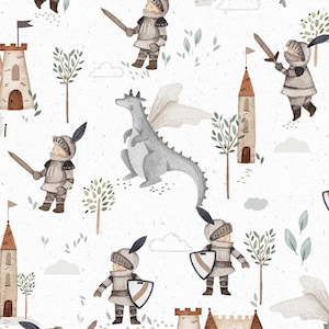 Kinderstoffe, Baumwollstoff, 100 % Bio-Baumwollpopeline,  Knight and Dragons Fabric