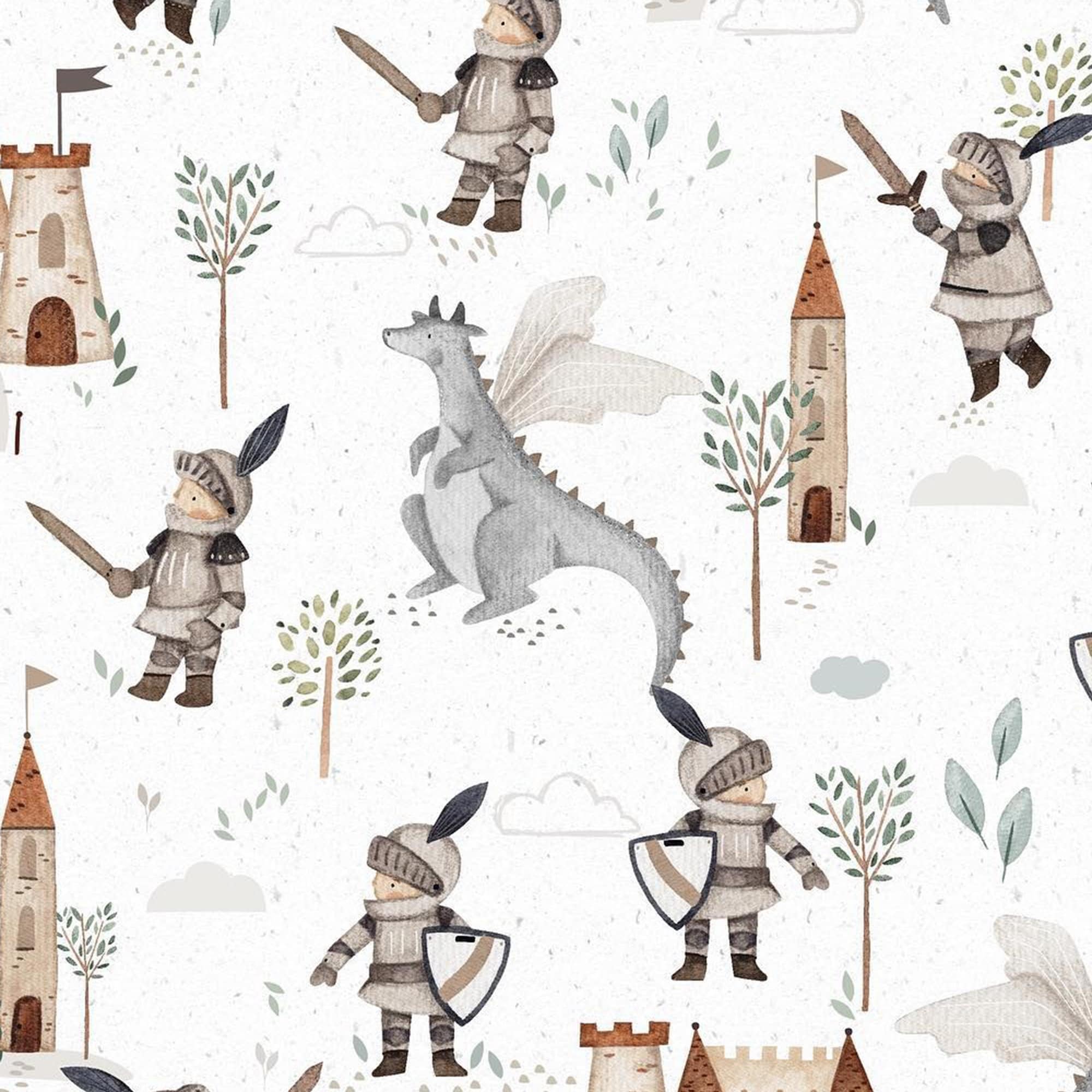 Children's fabrics, Cotton fabric, 100% organic cotton poplin,  Knight and Dragons Fabric