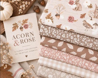 Patchwork Fabric Pack, Fat Quarters Bundle or 50 cm Cut, 100% Organic Cotton ACORN & ROSE