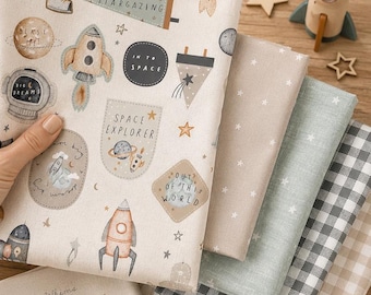 Patchwork Fabric Pack, Fat Quarters Bundle or 50 cm Cut, 100% Organic Cotton