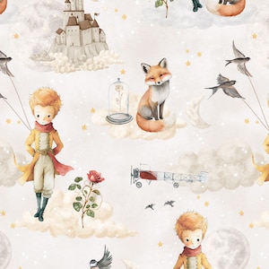 The Little Prince Fabric, Tissu en coton, Popeline de coton 100% biologique Addams image 1