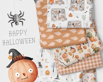 Halloween fabrics, cotton fabric, 100% organic cotton poplin, fabrics by the meter, fabric pack, fat quarters bundle