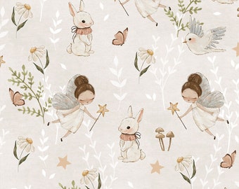 Fairies Fabric, Cotton fabric, 100% organic cotton poplin , Childish Fabric